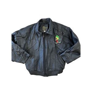 Vintage Youth Kids Kings Black Leather Moto Bomber With Tweety Bird Size 8